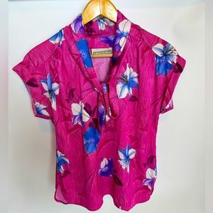 Vintage Placements Short Sleeve Floral Blouse‎ Pink Blue Purple Size 12